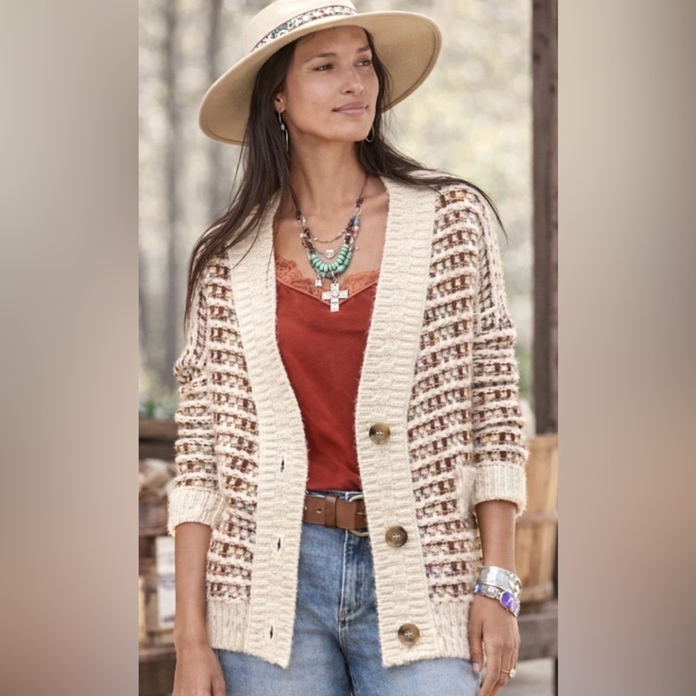 Boundless North Sundance Knit‎ Chunky Tweed Cardigan Boho Cottagecore Sweater